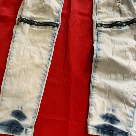 Black Premium Skinny Flex Distressed Jeans RN 70829 Zipper Legs Light Wash 32x30 - Picture 4 of 9